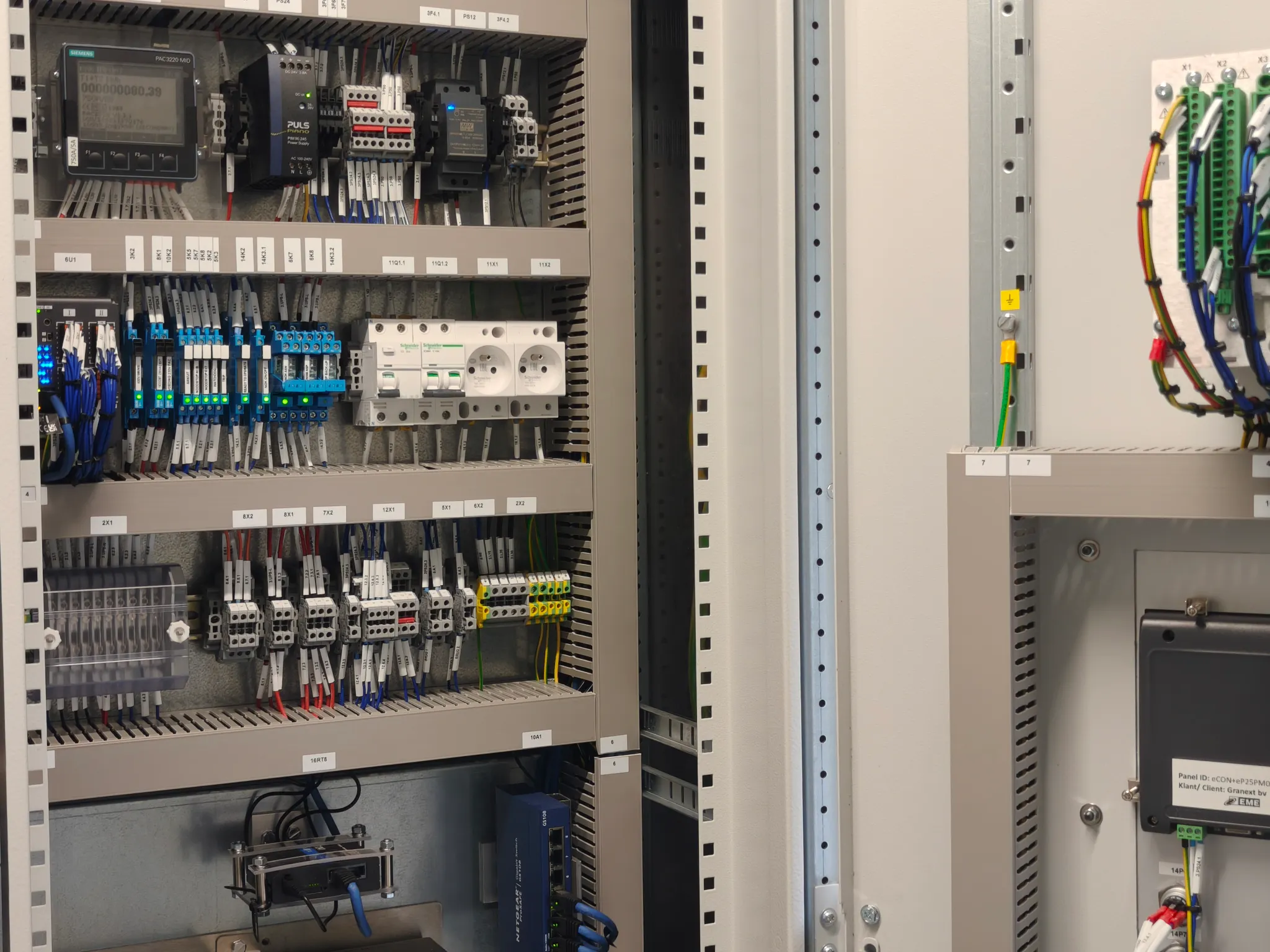 Installed control panel and wiring